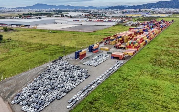 Operação envolveu coleta, descarga, armazenamento e preparação dos veículos pra distribuição nacional (Foto: Divulgação/Tecadi)