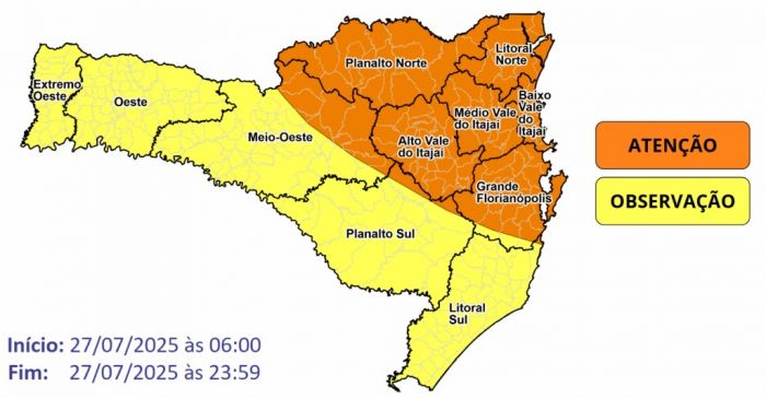 Legenda: A partir de domingo, há risco de temporais, alagamentos e mar agitado (Foto: Defesa Civil SC)