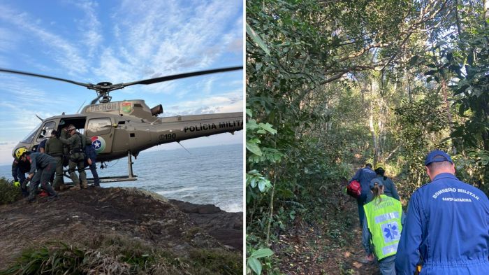 Ação envolveu bombeiros militares de Penha e apoio aéreo da Polícia Militar de Santa Catarina (Foto: CBMSC/Divulgação)
