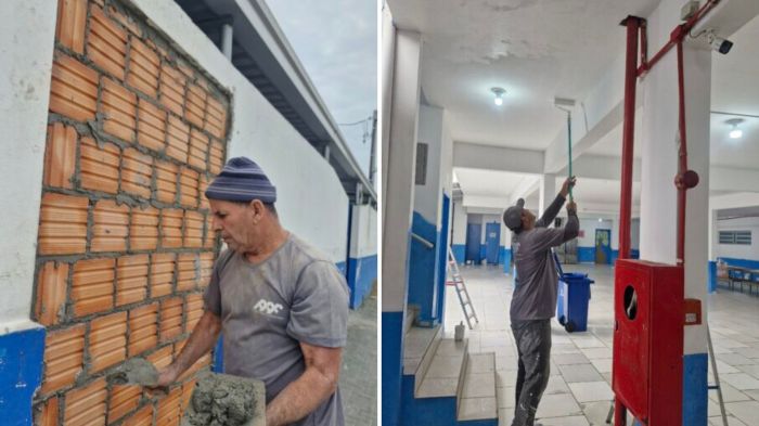 Equipes fazem serviços de construção, pintura e manutenção durante pausa nas aulas (Foto: Marcos Porto/Divulgação)