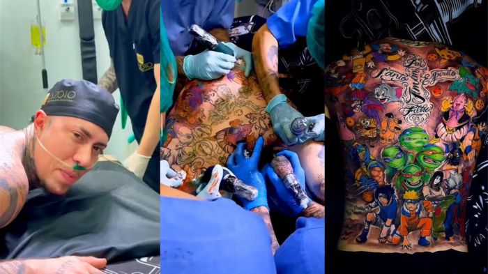 MC Daniel usou o procedimento pra retocar uma tatuagem grande nas costas (Foto: Reprodução/Redes sociais)