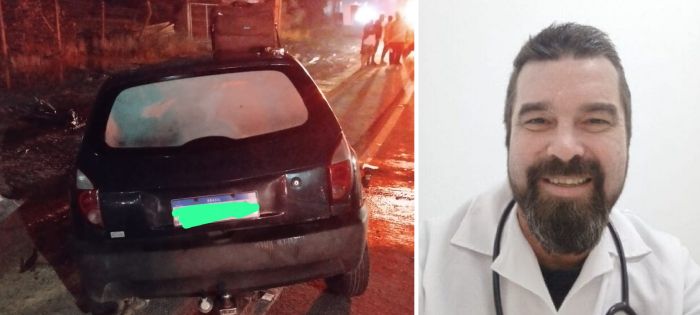 Carros tiveram a frente destruída no acidente (Foto: Divulgação PMRv e CBMSC)