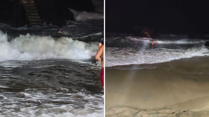 Vítimas estavam em área de difícil acesso e risco de queda no mar (Foto: CBMSC)