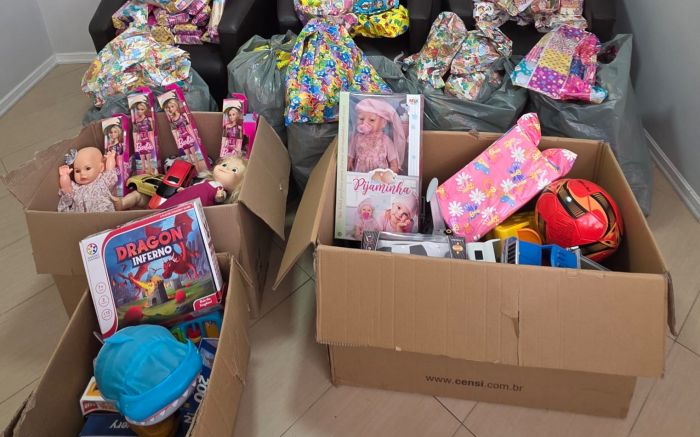 Brinquedos e mimos foram acumulados através de doações para as crianças (Foto: Leitor)
