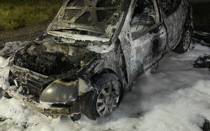 Um carro pegou fogo na madrugada de domingo na rua Blumenau (Foto: Divulgação AutarquiaBC)