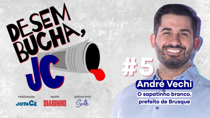 O prefeito de Brusque, capital do marreco assado, pronta entrega e tecido, André Vechi (PL), participa do Desembucha JC (foto: divulgação)