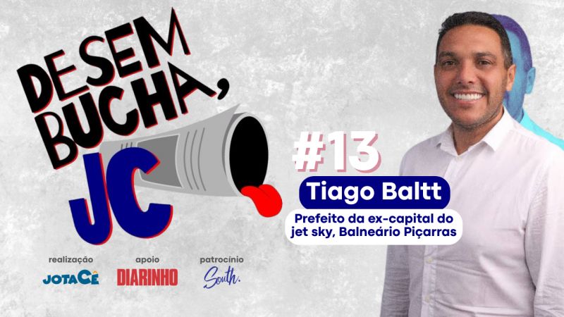 O prefeito de Piçarras, Tiago Baltt, participa do Desembucha JC. Assista, a partir das 19h, ao vivo, no canal do YouTube Desembucha JC e no Instagram @jcdiarinho
