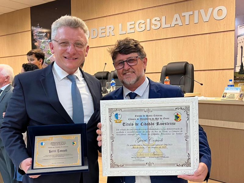 A Câmara de Rio do Oeste homenageou esta semana o empresário Gerri Consoli, deputado estadual suplente e político em ascensão no alto vale