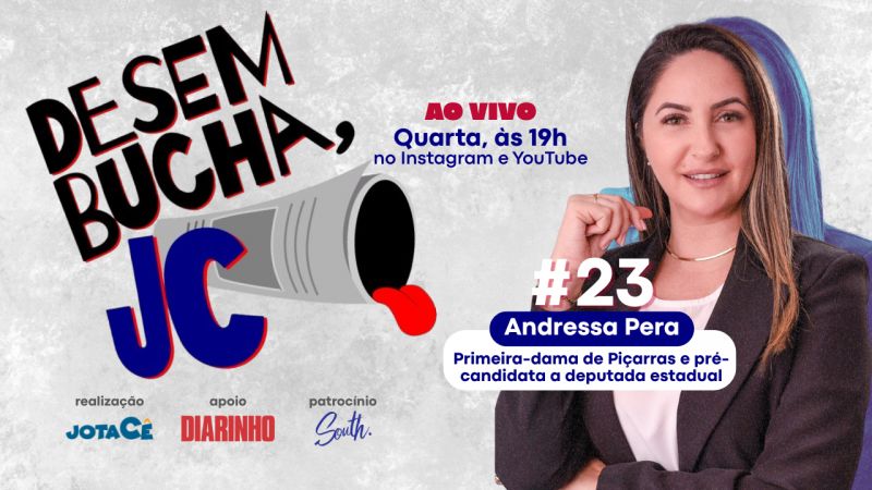 A presidente estadual do MDB Mulher e do MDB de Piçarras, Andressa Pera, também primeira dama da city, no Desembucha JC