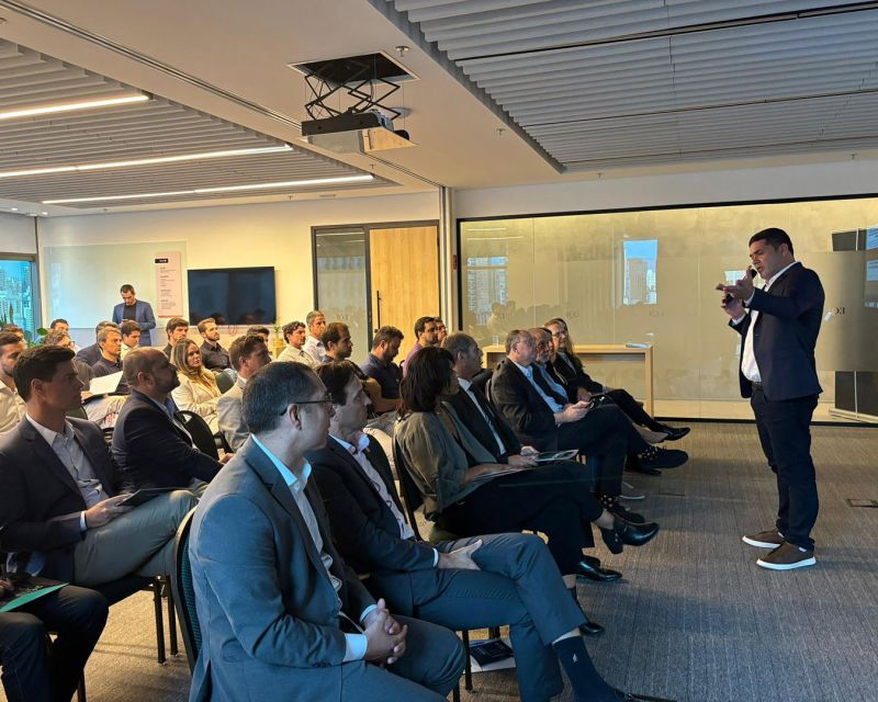 O prefeito Robison Coelho (PL), acompanhado do presidente da Invest Itajaí, estiveram na Faria Lima, em São Paulo, apresentando o potencial da city pexêra